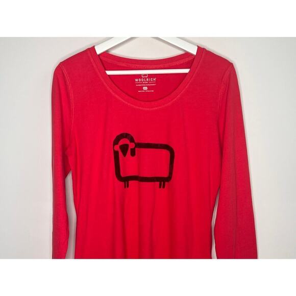 NWT Woolrich Women's The Wooly Scoop Logo Long Sleeve Tee Red Size M - Picture 2 of 8